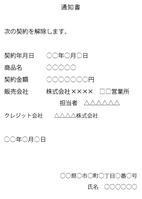 株式会社Gワークスの被害を取り消すためクレジットカード会社に出すクーリングオフ通知書の書き方例
